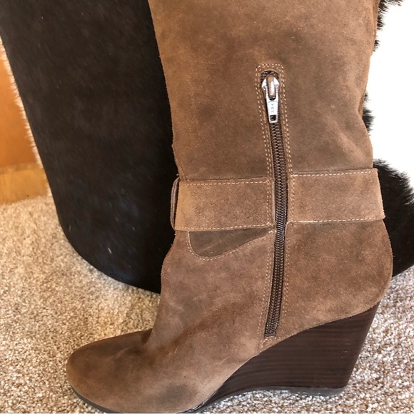 EUC Marco Santi tall knee high medium brown suede boot with buckle wedges 8.5 - Picture 4 of 10